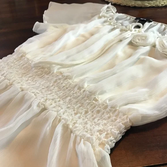 Flutter Sleeve Sheer Chic Cream Blouse Top - Picture 10 of 16